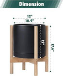 D'vine Dev Ceramic Planter with Natural Stand - 12 Inch Modern Round Flower Pot with Wood Planter Holder, Black, 55-B-J-2 by GreenHaven Gardens