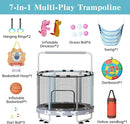 LAMERGE 55" 7-in-1 Round Trampoline for Kids Boys & Girls Ages 1-8, Indoor & Outdoor Trampoline for Fun, Adjustable Height Handrail ＆ Enclosed Safety Net ＆ Durable Designs for Toddlers Children by TinyTreasures Baby Boutique