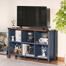 6 Cube Bookcase, Farmhouse Wood Low Storage Organizer Book Shelf, 47" Horizontal Navy Blue Console Bookshelf with Legs, Hallway Book Case for Entryway, Display Cabinet for Living Room, Office by CozyNest Decor