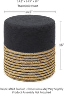 REDEARTH · Cylindrical Pouf Ottoman - Braided Pouffe Accent Sitting Round Footrest for Living Room, Bedroom, Nursery, kidsroom, Patio, Gym; 70% Cotton 30% Jute, (14.5x14.5x16; Black Natural) by CozyNest Decor
