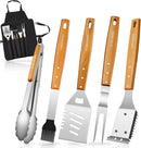PURPLEBIRD Grill Utensils Set with Brush - 5pcs Grilling Tools Set with Bag Apron, Heavy Duty BBQ Tool Sets with Long Wood Handle, Stainless Grilling Accessories for Outdoor Grill by GreenHaven Gardens