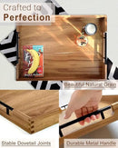 22 Inches Acacia Wood Serving Tray with Metal Handles, Large Wooden Rectangle Ottoman Tray, Decorative and Durable Design for Living Room Coffee Table Couch Kitchen by CozyNest Decor