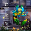 Solar Yard Lights Wind Spinners- Metal Lotus Flower Garden Decor LED Crackle Glass Globe Yard Art Sculpture Solar Stake Lights for Patio Pathway Lawn Walkway by GreenHaven Gardens