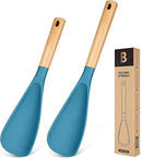 Multifunction Spatula Spoon for Nonstick Cookwares, Great for Cooking and Serving, Sturdy BPA-Free Matte Silicone, Wood Handle Spatula for Mixing, Scoop, and Scrape, Turquoise(2 pack,11.4" & 13.4") by CozyNest Decor