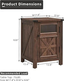 JXQTLINGMU Farmhouse End Table with Charging Station, 18'' Rustic Nightstand with Barn Door & Adjustable Shelf, Wooden Sofa Side Table with 3-Tier Storage for Living Room, Bedroom, Brown by CozyNest Decor