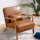 INZOY Mid-Century Modern Accent Chair Set of 2, PU Leather Reading Armchair with Waist Cushion, Upholstered Living Room Chairs for Bedroom Sunroom, Camel Set by CozyNest Decor