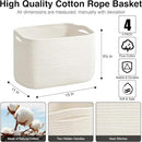 Storage Baskets for Organizing & Shelves, Woven Cotton Rope Organization Bins for Dog Toys, Clothes, Books, Nursery Organizer, 15" Lx11''Wx9.5''H, (4 Packs) Off White by CozyNest Decor