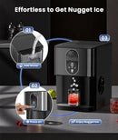 Nugget Ice Maker Countertop, 44lbs/24H Soft Chewable Pellet Ice Maker Machine Dispenser with Water Reservoir, Self-Cleaning, Pebble Ice Machine for Home Kitchen, Office, Black Stainless by CozyNest Decor