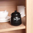 HAOTOP 12oz Sugar Bowl with Lid and Spoon,Ceramic Sugar Jar Sugar Dispenser Sugar Container Coffee Bar Accessories, Kitchen Countertop Canisters, Black by CozyNest Decor
