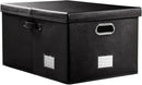 PRANDOM Collapsible Storage Box with Lid [1-Pack] Leather Fabric Foldable Storage Bin Organizer Container Basket Cube with Cover for Home Bedroom Closet Office Nursery Black (22.8X15.7X11.8) by TinyTreasures Baby Boutique