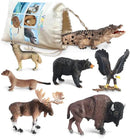 Volnau Safari Animal Figurines Toys 7PCS North America Figures Zoo Pack for Toddlers Kids Christmas Decoration Gift Preschool Educational Moose Wolf Bear Jungle Forest Woodland Set by GreenHaven Gardens