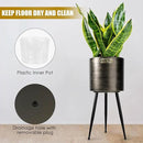 Harvest Land Plant Pots with Stand, Set of 2 Large Modern Planters Metal Tall Handmade Flower Pots with Drainage Holes Indoor Outdoor,Black by CozyNest Decor