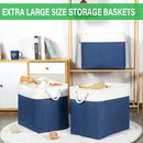 Bidtakay Extra Large Storage Baskets for Shelves 3 Pack Fabric Storage Bins for Organizing Linen Collapsible Organizer for Closet-White&Blue by TinyTreasures Baby Boutique