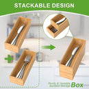 Bamboo Drawer Organizer – Set of 2 Stackable Storage Boxes, Silverware Tray & Small Gadget Holder for Kitchen Drawers, 9" x 3" x 2" (Outer), 8.3" x 2.3" x 1.77" (Inner) by CozyNest Decor