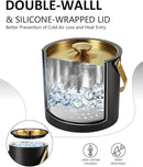 3L Ice Bucket with Silicone Lid, Scoop, Gold Tongs & Strainer, Stainless Steel Double Wall Insulated Ice Buckets for Parties & Cocktail Bar, Outdoor Champagne Ice Container Bin, Black by CozyNest Decor