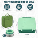 Bento Lunch Box for Kids with 8oz Soup Thermo&Lunch Bag, Leak-Proof Lunch Food Containers with 4 Compartment, Hot Food Insulated Food Jar for Kids School (Green) by TinyTreasures Baby Boutique