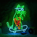 Skateboard Cat Neon Sign LED Cool Glasses Cat Neon Light for Wall Decor Pizza Neon Light Sign Dimmable USB Cat Pizza Light Up Sign for Bedroom Pizza Restaurant Pet Shop Gift (16.7 "*12.2 ") by CozyNest Decor