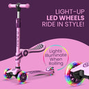 Pink & Purple 3 Wheel Scooter with Seat for Kids – Light-Up LED Wheels, Adjustable Handlebar and Seat, Smooth PU Wheels, Wide Anti-Slip Deck, Rear Foot Brake – Toddler Outdoor Toys for Ages 2+ by TinyTreasures Baby Boutique