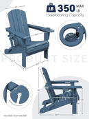 KINGYES Folding Adirondack Chair Set of 4, Dual Cup Holders & All-Weather HDPE, Wood-Like Patio Chair for Backyard, Camping, Pool & Fire Pit, Navy by GreenHaven Gardens