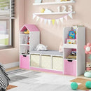 Toy Storage Organizer for Kids Bookshelf with Reading Nook, Multifunctional Kids Bookcase with 7 Storage Cubbies, 2 Movable Drawers and Seat Cushion for Keeping Kids' Toys Books Organized, Pink by CozyNest Decor