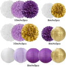 Purple White-Gold Party-Decorations Paper Flowers Lanterns - 15PCS Graduation Lavender Tissue Pom Poms Streamers,Wedding Birthday Bachelorette Baby Shower Classroom Hanging Supplies Decor Hugfond by CozyNest Decor