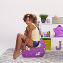 Posh Creations Bean Bag Chair Structured Seat for Toddlers and Kids, Comfy Chair for Gaming, Reading, and Watching TV for Children, Pasadena Chair, Canvas - Unicorn Rainbows on Purple by TinyTreasures Baby Boutique