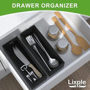 Premium Bamboo Kitchen Drawer Organizer - Set of 2, Stackable Utensils Holder, Storage Box Tray for Kitchen Drawers, Cabinet, Utensil, Silverware, Spatula, Flatware or Makeup, Vanity, Bathroom(Black) by CozyNest Decor