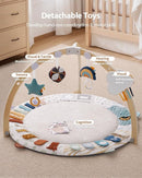 Blissful Diary Baby Play Gym & Activity Mat, 5 Developmental Zones Wooden Tummy Time Mat with 5 Detachable Sensory Toys for Motor Skills & Sensory Development, Baby Essentials Shower Gift by TinyTreasures Baby Boutique
