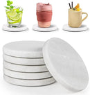 White Marble Coasters with Bling Particles, Set of 6 - Natural Marble Stone Drink Coaster with Protective Silicone Feet, 4 inch Diameter, 0.4 inch Thick - Heat-Resistant Coasters for Coffee Table by CozyNest Decor