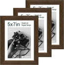 5x7 Picture Frame 3 Pack - Brown Woodgrain, Wood Photo Frame, HD Tempered Glass, Table Display or Wall Hanging by CozyNest Decor