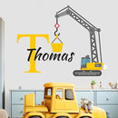 Custom Toddler Construction Crane Wall Decal I Personalized Name Decals for Walls I Nursery Wall Decal for Toddler Room Decorations I Crane Baby Sticker for Bedroom W22 x18 H (Small) by TinyTreasures Baby Boutique