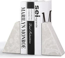 Marble Bookends for Heavy Books, Decorative Book Ends for Shelves, Durable and Heavy-Duty Bookends for Hardback Book & CDS, Off-White Unique Books Stopper & Holder, Set of 2 by CozyNest Decor