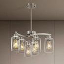 6 Light Modern Brushed Nickel Pendant Light Fixture For Dining Room，Contemporary Kitchen Light Fixtures Brushed Nickel，Adjustable Height Farmhouse Dining Chandeliers Over Table，With Glass Shade by CozyNest Decor
