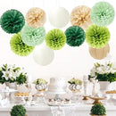Sage Green-Boho Party-Decorations Paper Flowers Lanterns - 15PCS Birthday Gender Neutral Baby Shower Tissue Pom Poms Streamers, Champagne Gold Rustic Wedding Graduation Hanging Supplies Decor Hugfond by CozyNest Decor