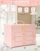 AKOZLIN Large 4-Tier Jewelry Box Leather Jewelry Storage Organizer with 3 Drawers Lockable for Women Girls Ring Necklace Earring Bracelet Watches Holder with Mirror Pink by TinyTreasures Baby Boutique