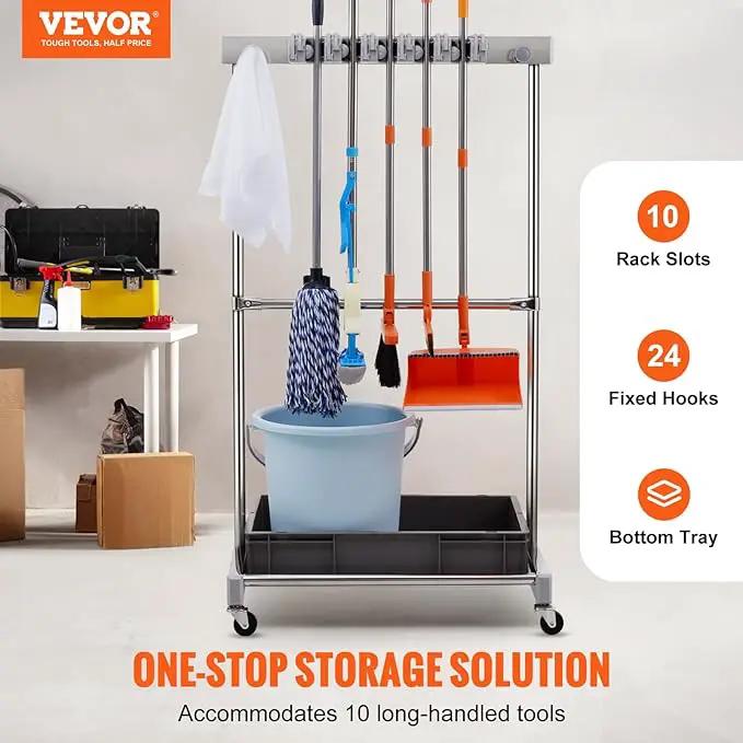VEVOR Garden Tool Organizer, 10 Slots with Hooks, Yard Tool Tower Rack with Wheels for Garage Organization and Storage, Hold Long-Handled Tool/Rake/Broom, Metal Tool Stand Holder for Shed, Outdoor, photo 4 of 9