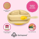 Abiie Octopod Bamboo Dish - Kids Plates for 4 months and up, 3-Compartment Baby Plates with Suction, Triangle Bamboo Baby Plate, Mess-Free Toddler Suction Plates, Baby Feeding Supplies, 8.3x1.9x7.7 in by TinyTreasures Baby Boutique