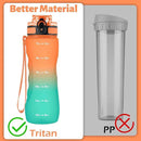 OLDLEY 25 oz Water Bottle, Motivational Water Bottle with Time Marker, Sports Water Bottle With Strap, Leakproof & BPA Free Large Water Bottles for School, Gym, Travel, Outdoor, Tritan,Orange&Green by CozyNest Decor