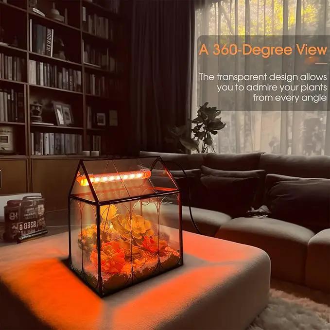 Plant Terrarium with Grow Light, Rifny Indoor House Shape Glass Terrarium Kit with Lid, Small Terrarium Jar Planter for Venus Fly Trap Succulent Live Air Plants Decor for Home Office (Without Plants), photo 3 of 8