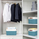 Storage Bins Large Fabric Storage Baskets for Shelves 3 Pack, Decorative Linen Closet Baskets with Handles for Organizing, Shelf, Clothes, Home, Office, 15x11x9.5Inches (Teal&White) by TinyTreasures Baby Boutique