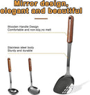 FJNATINH Stainless Steel Wok Spatula,Ladle,Skimmer Ladle Tool Set,Mirror Polished Cooking Utensils with Wooden Handle,Easy to Clean Wok Accessories,Black 3 PCS by CozyNest Decor