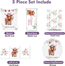Personalized Nursery Crib Bedding Set: Custom Name Pink Flower 5 Piece Baby Crib Sets with Highland Cow Pattern - Toddler Double Layer Blanket Set, Comfortable Crib Bed Sheets for Baby Grils by TinyTreasures Baby Boutique