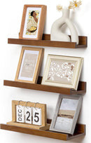 Pine Wood Rustic Floating Ledge Shelves Set of 3, 16 inches Width - Solid Pine, Walnut Finish - Kids' Room to Living Room Wall Decor by TinyTreasures Baby Boutique