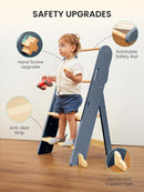 GROWNSY Foldable Step Stool Toddler Tower, Toddler Kitchen Stool Helper, Collapsible Kids Standing Learning Tower with 3 Adjustable Heights and Safety Net for Kitchen Bathroom Sink Counter (Blue Gray) by TinyTreasures Baby Boutique
