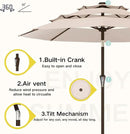 Kingdura 9ft 3-Tier Patio Umbrella, Outdoor Table Umbrella with Easy Crank & Tilt, 8 Reinforced Ribs, UV Protection for Deck, Pool, Market, Backyard (Beige) by GreenHaven Gardens