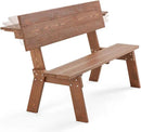 AVAWING Outdoor Convertible Wood Bench with Backrest, Patio Wood Convert a Bench, Space-Saving 2-in-1 Picnic Table Chairs Set for Backyard, Porch, Patio, Garden, Brown by CozyNest Decor