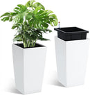 16" Tall Planters Set of 2, Outdoor＆Indoor Black Planter Pots, High Front Porch Planter Pots with Drainage Holes＆Water Level Monitor＆Inner Bucket, Automatic Watering,White by GreenHaven Gardens