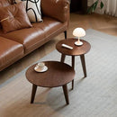 100% Solid Oak Wood Coffee Table Set, Round Coffee Table Combo Side Table w/Solid Wood Legs, Mid Century Table Sturdy Tables for Bedroom Balcony Living Room (Walnut, 3 Pieces) by CozyNest Decor