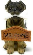 Nature's Mark Pug Dog Puppy Statue with Reversible Welcome Sign and Go Away Sign Resin Garden Decor 12" H by GreenHaven Gardens