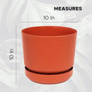 Elly Décor 10 inch Plastic Cylinder Planter Pot with Self-Watering Saucer and Drainage Hole,Lightweight & Extremely Durable, 10"x 10", Terracotta by CozyNest Decor